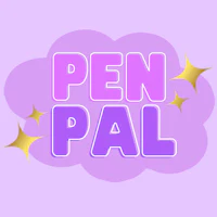 the word pen pal on a purple background